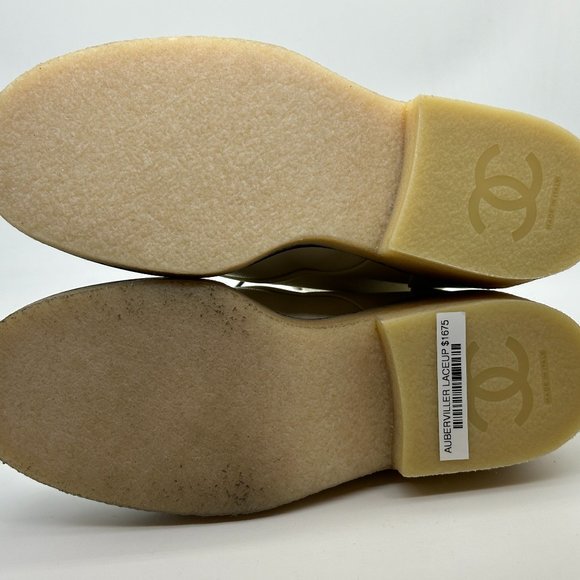 CHANEL 22A Grained Shimmer Leather Lace Up Combat Biker Hiking Ankle Boots - Picture 14 of 16